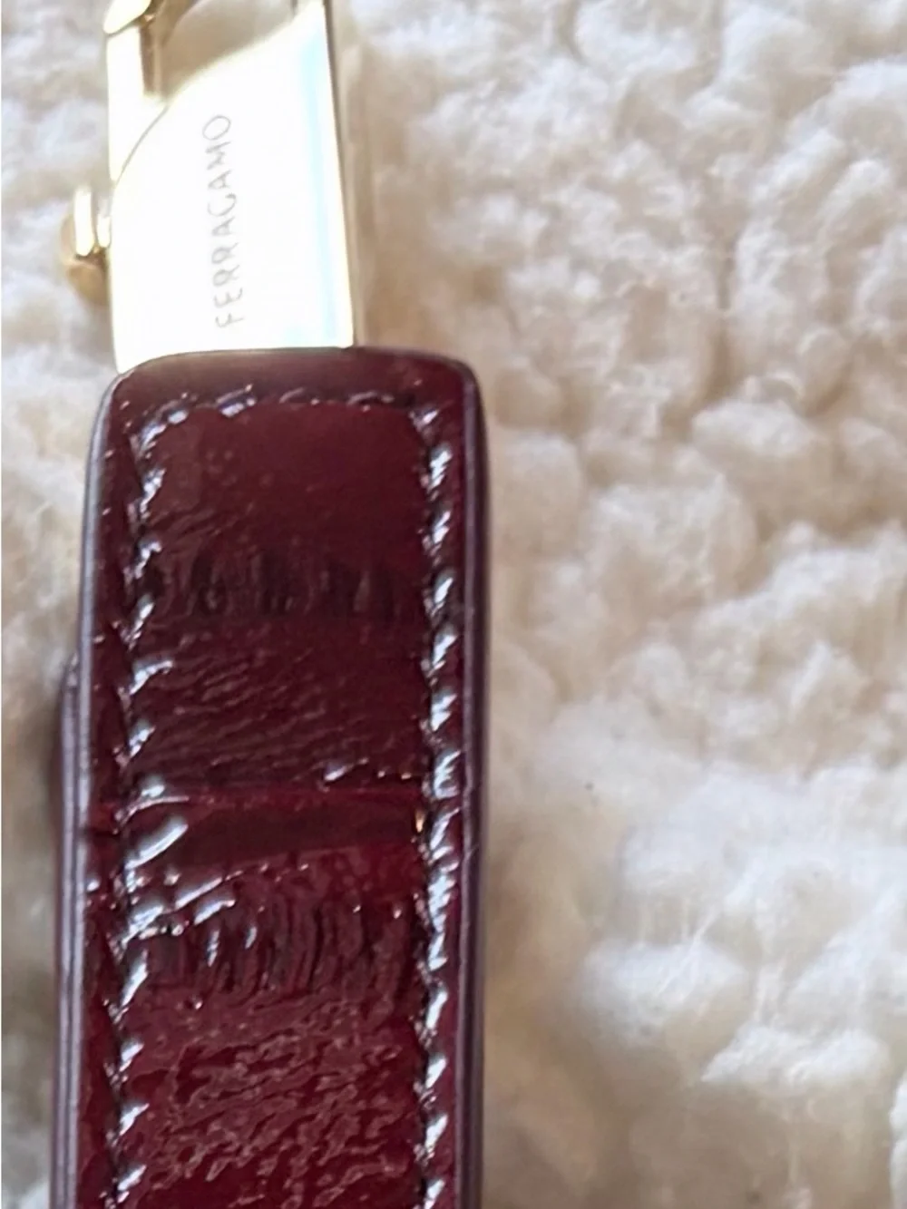 Salvatore Ferragamo Deep Burgundy Patent Shoulder Bag with Gold Hardware - Picture 6 of 14